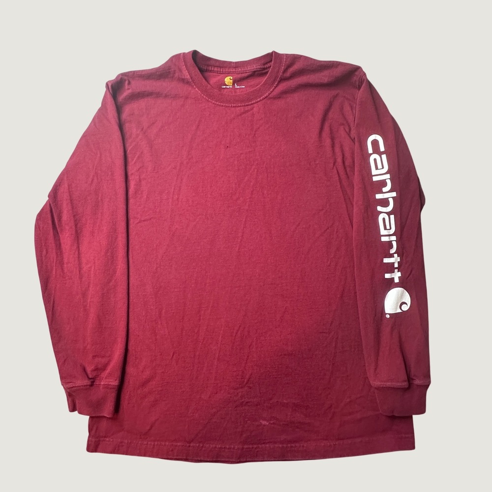 Carhartt T-Shirt Mens L K231 Workwear Red Sleeve Logo Graphic